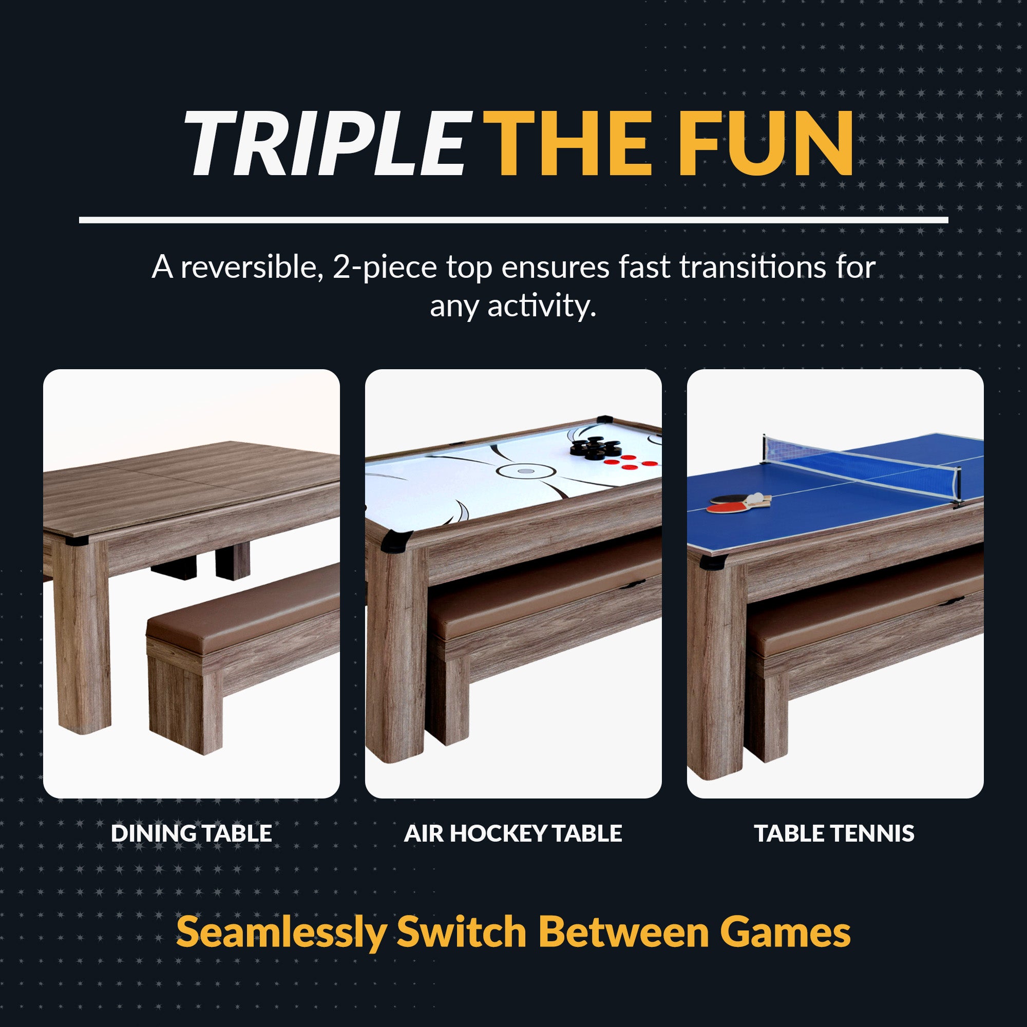 Driftwood 7-ft Air Hockey Table Combo Set with Benches