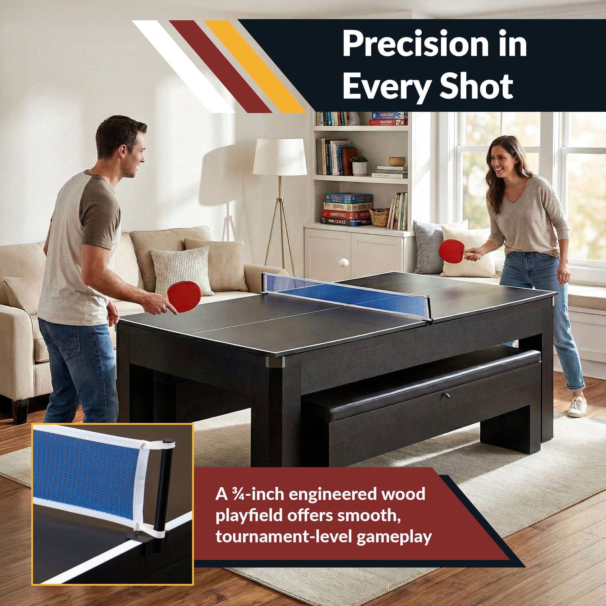 Park Avenue 7-ft Pool Table Combo Set with Benches - Black with Red Felt