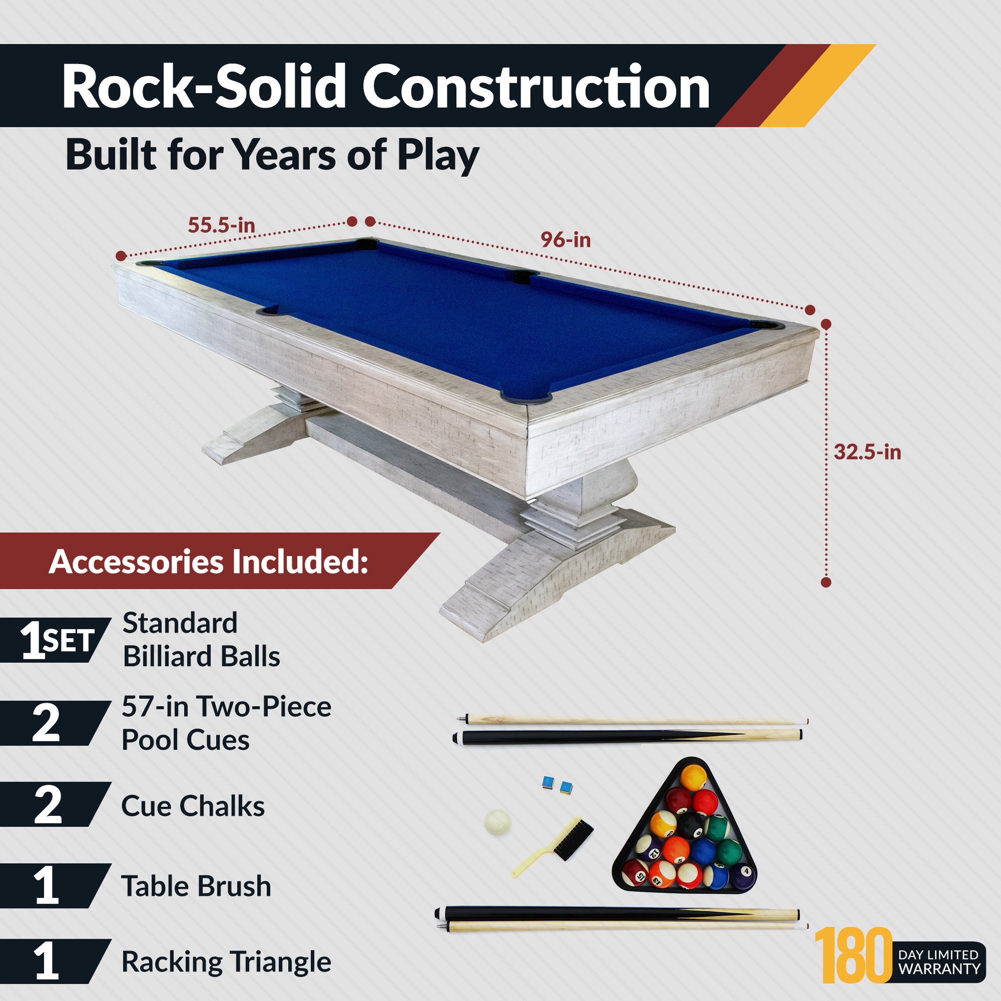Montecito 8-ft Pool Table- Driftwood Finish with Blue Felt