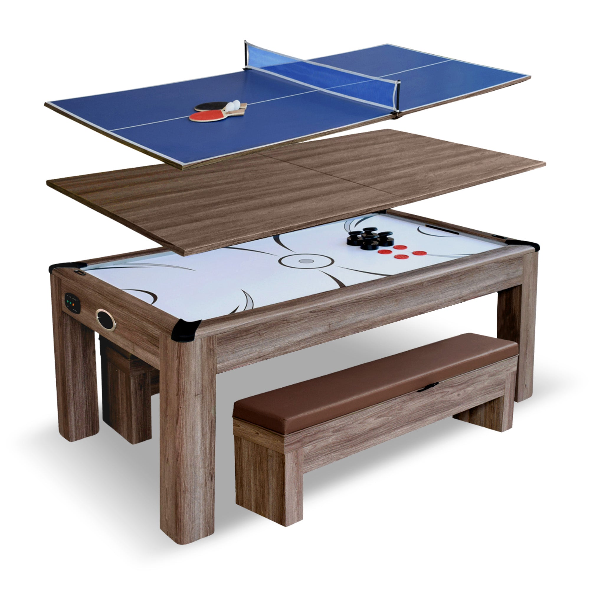 Driftwood 7-ft Air Hockey Table Combo Set with Benches