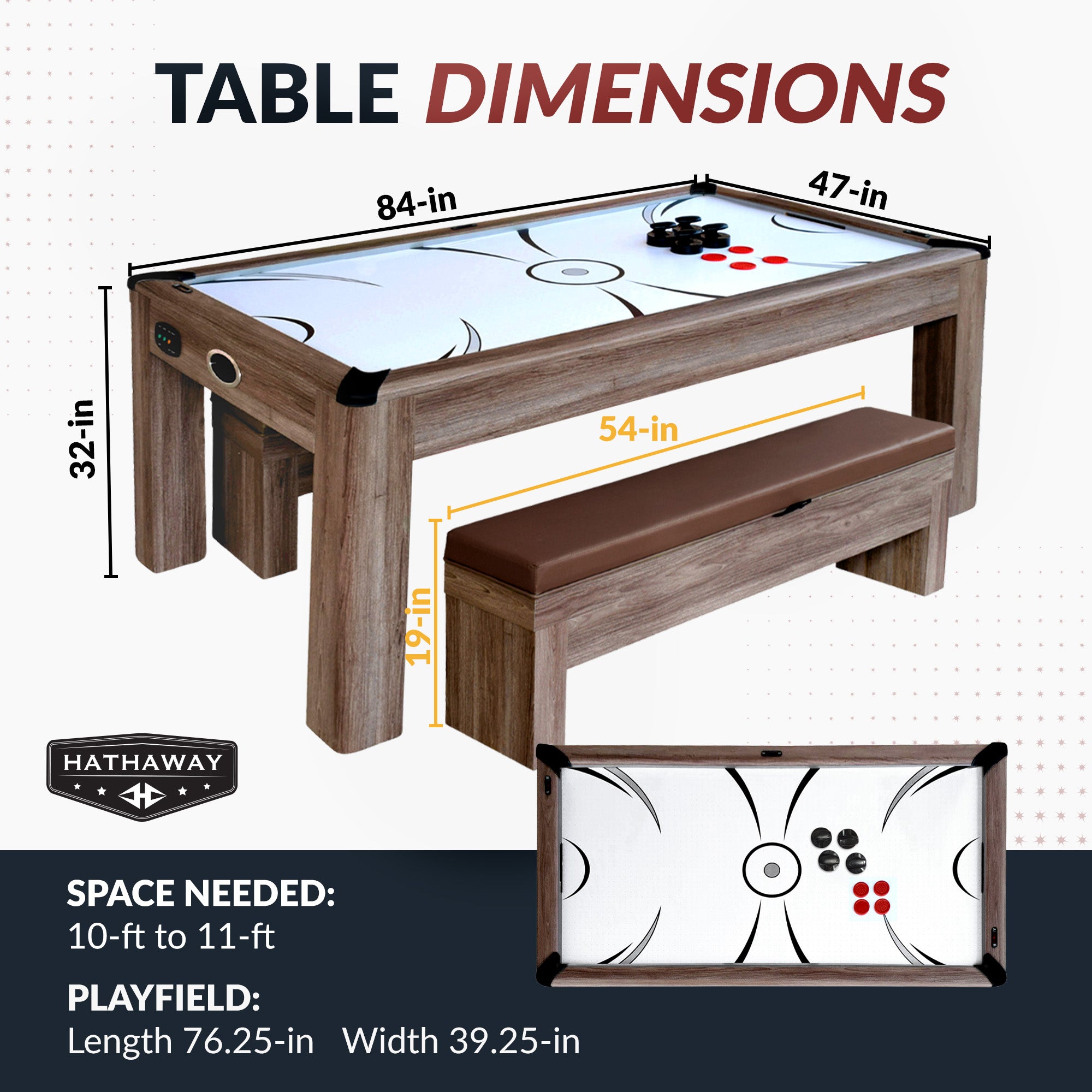 Driftwood 7-ft Air Hockey Table Combo Set with Benches