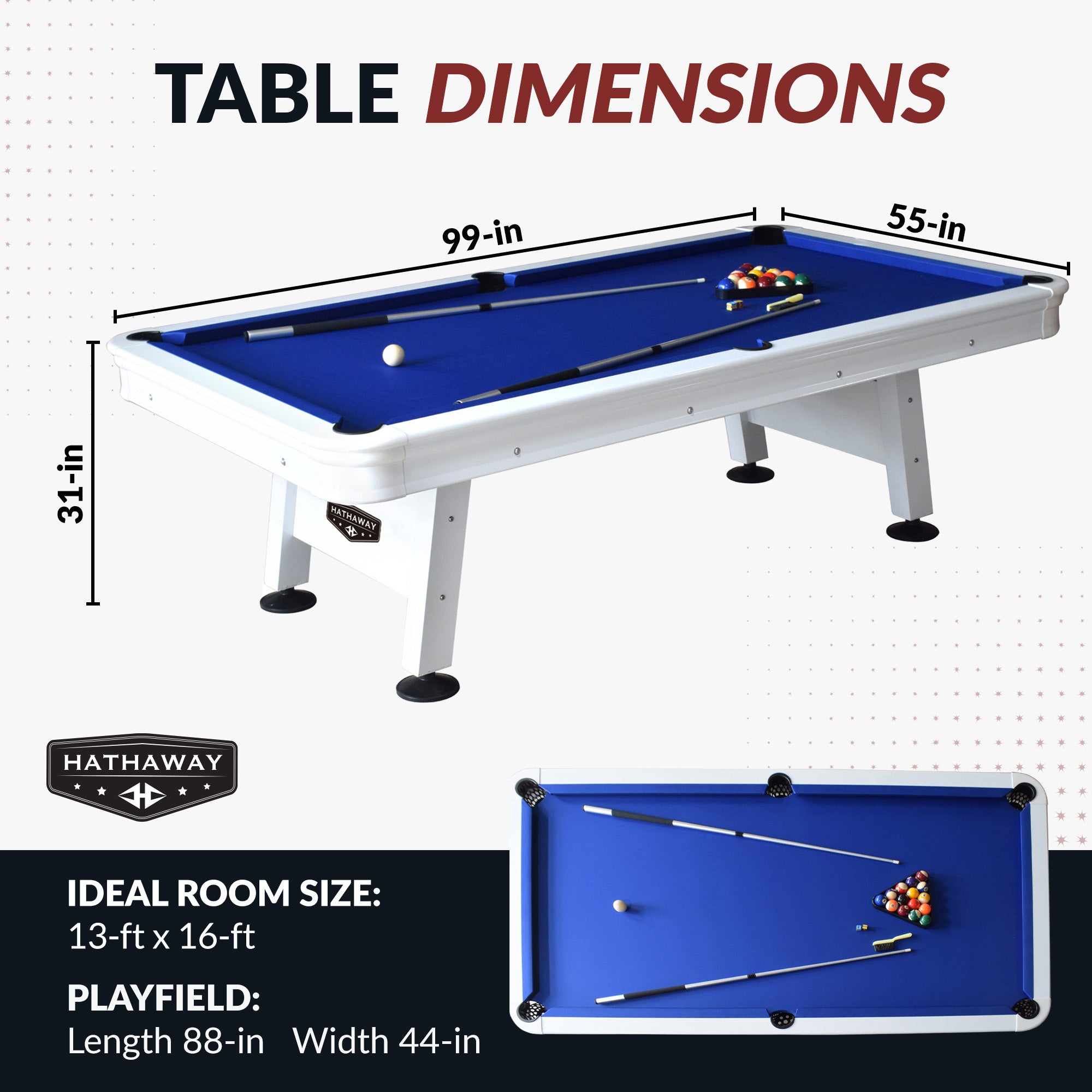 Alpine 8-ft Outdoor Pool Table - White with Blue Felt