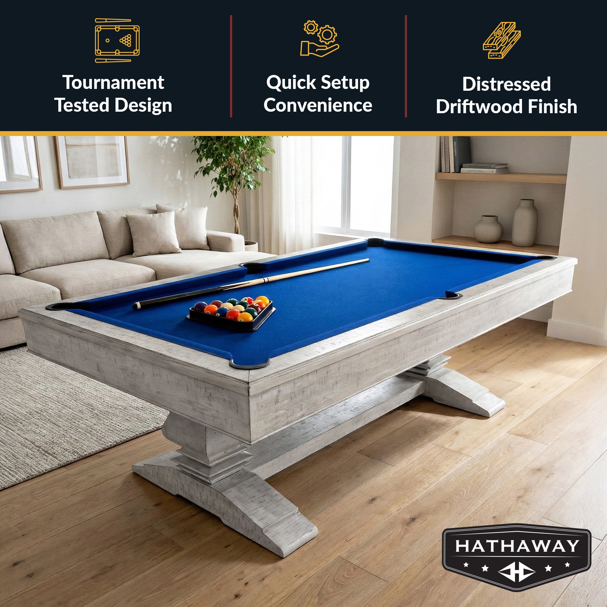 Montecito 8-ft Pool Table- Driftwood Finish with Blue Felt