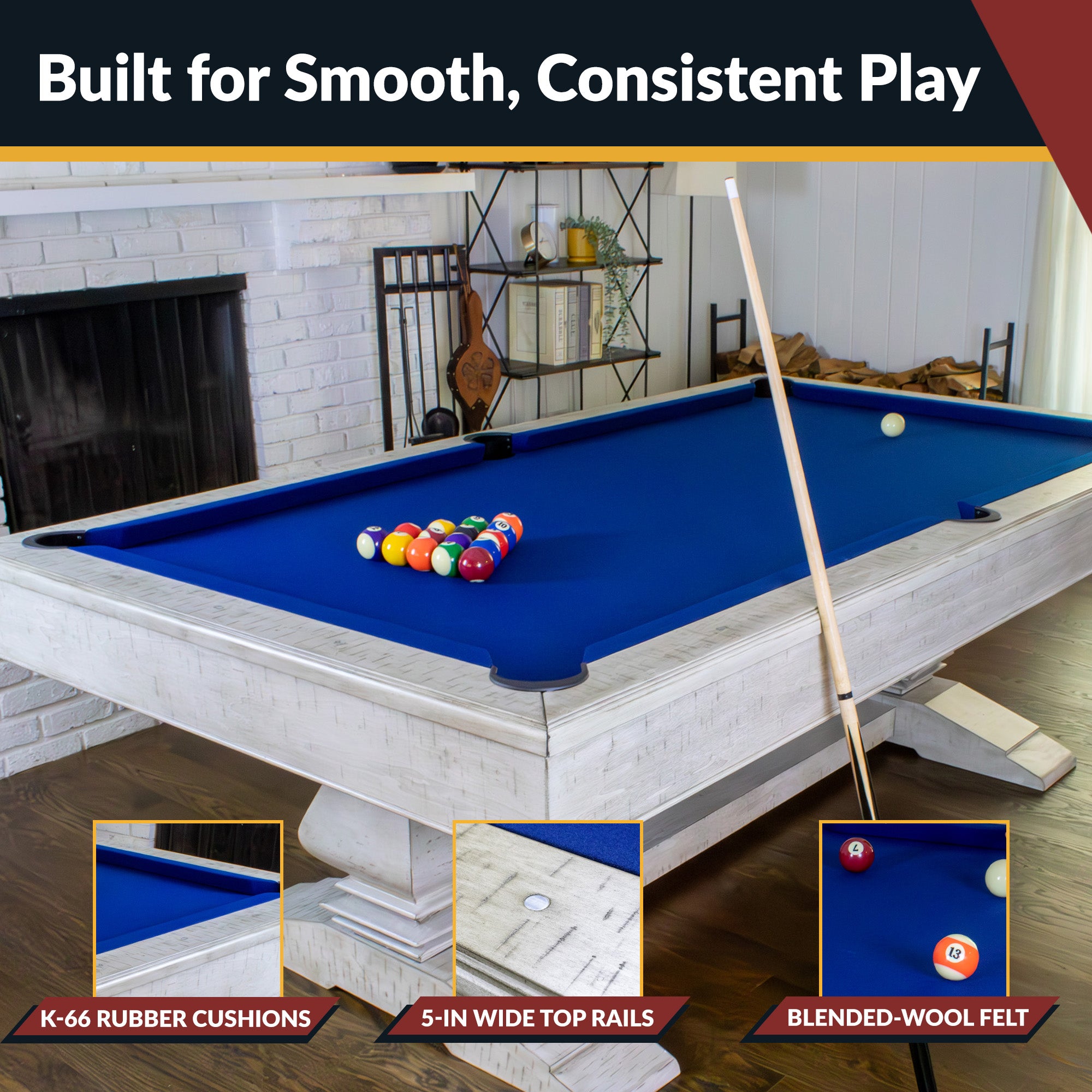 Montecito 8-ft Pool Table- Driftwood Finish with Blue Felt