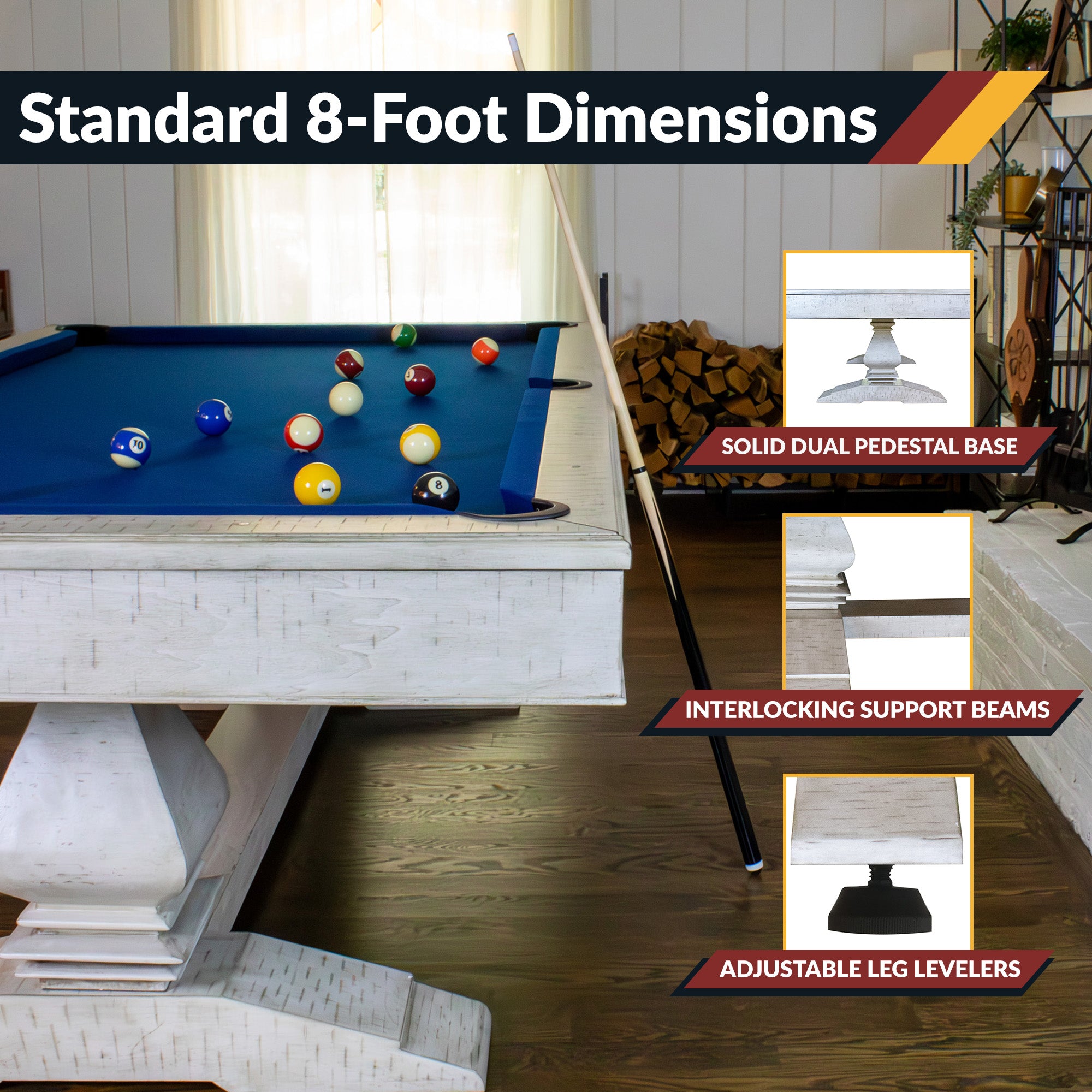 Montecito 8-ft Pool Table- Driftwood Finish with Blue Felt