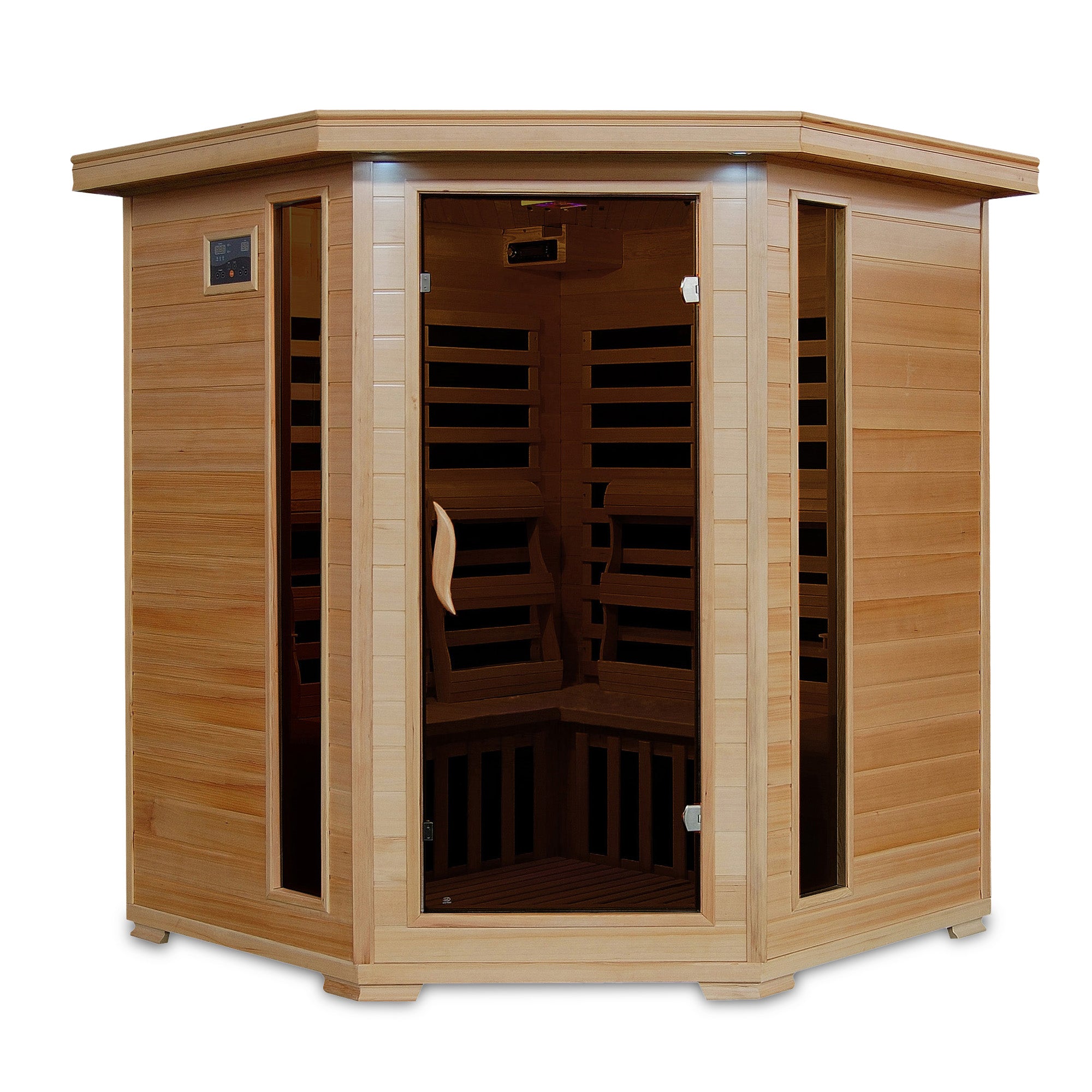 Blue Wave Tucson 4-Person Hemlock Corner Infrared Sauna with 10 Carbon Heaters