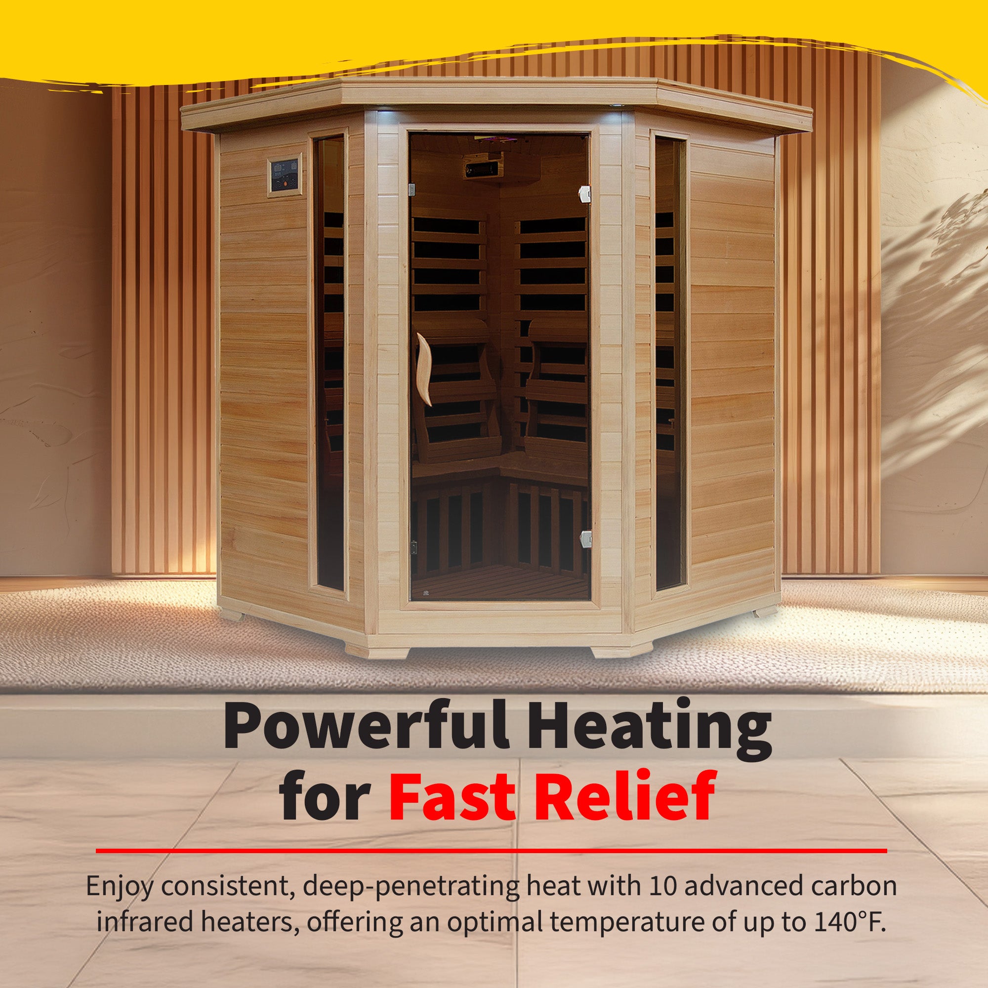 Blue Wave Tucson 4-Person Hemlock Corner Infrared Sauna with 10 Carbon Heaters